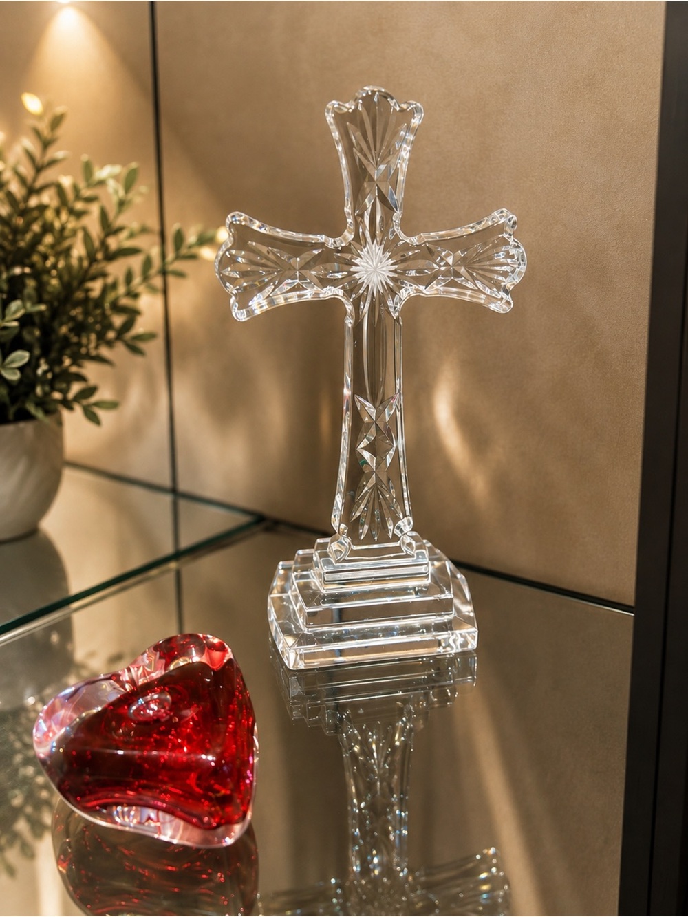 Waterford Crystal Clear Cut Crystal Cross with Emblem